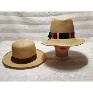 Vintage Lot Of 2 Straw Hats Sz 22 Saks Fifth Avenue, Darcy Creech Brooks Brother